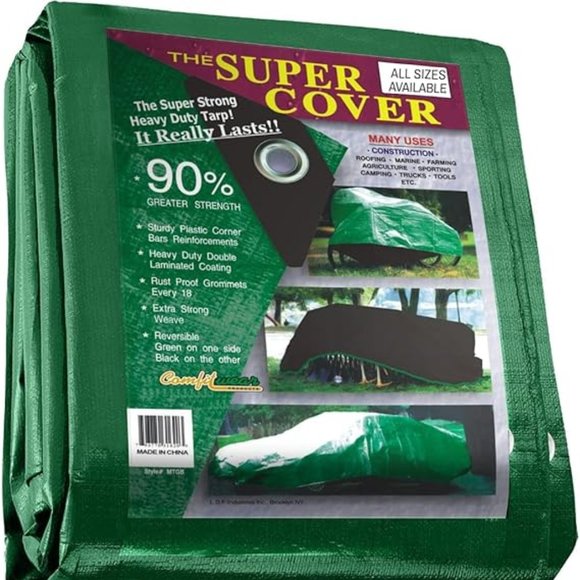20' x 40' Heavy Duty Green/Black Reversible 10 Mil Poly Tarp - Picture 1 of 7